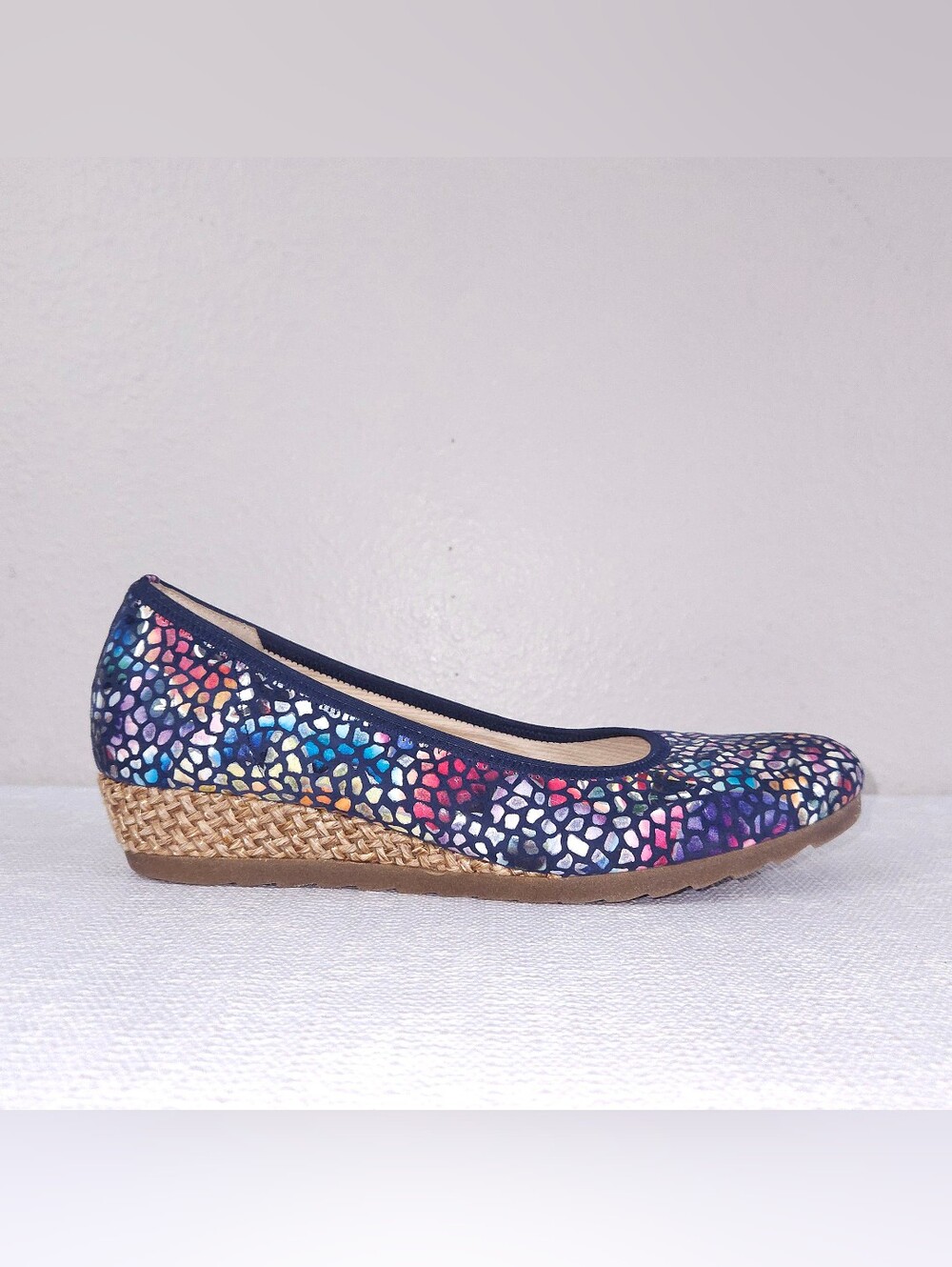 GABOR Epworth Low Wedge Heeled Loafer US 9 Mosaic Suede Slip-On Pumps